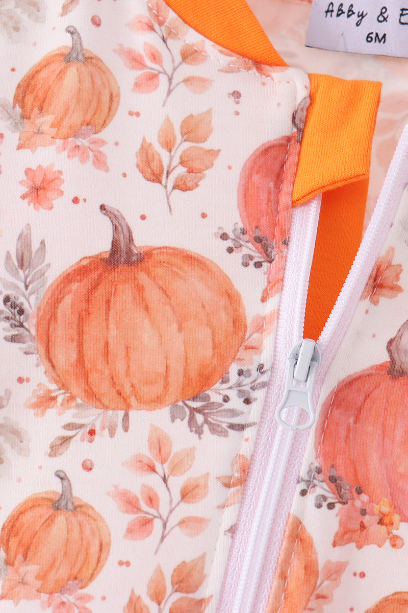 Orange Pumpkin Print Romper