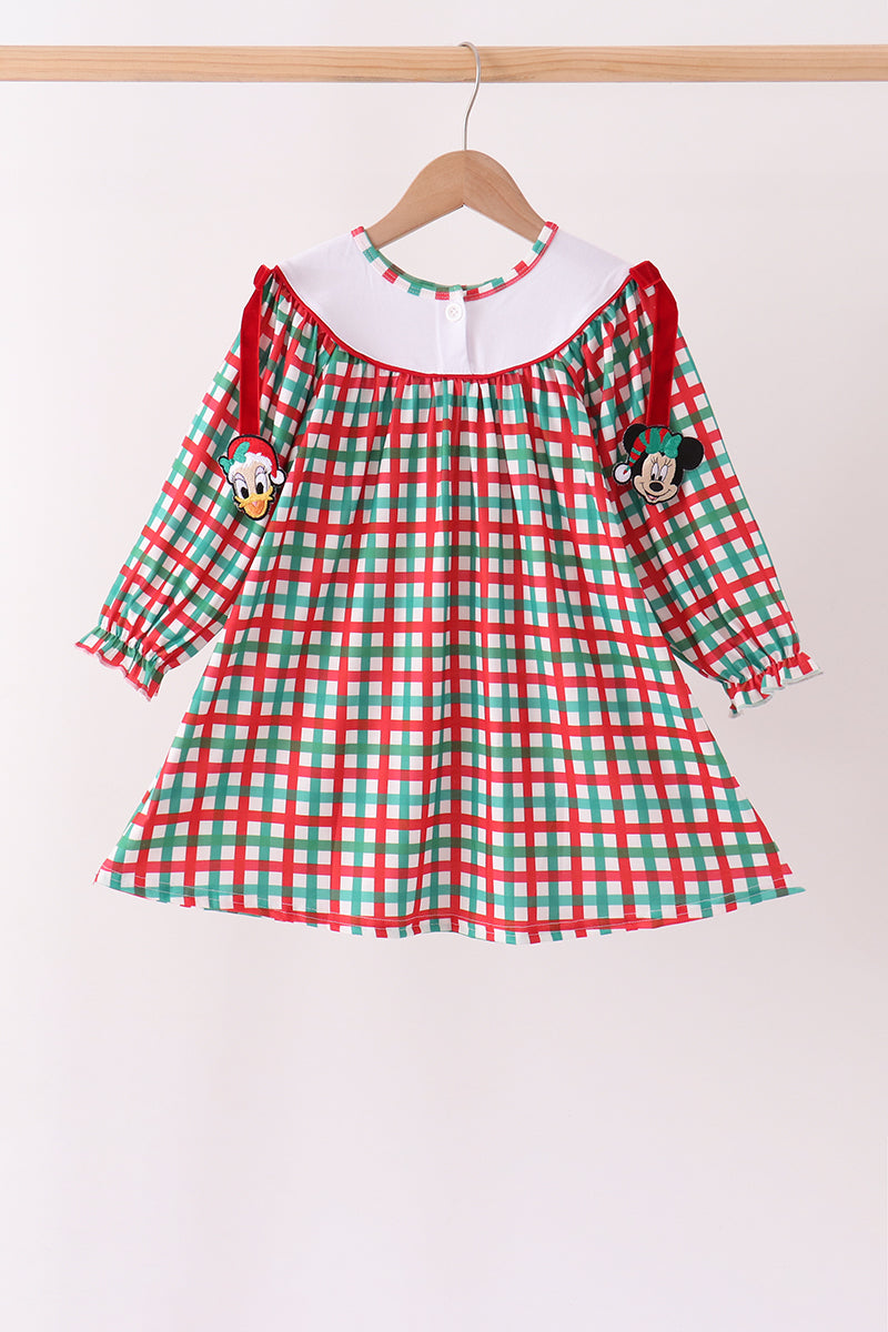 Red Character Embroidery Gingham Dress