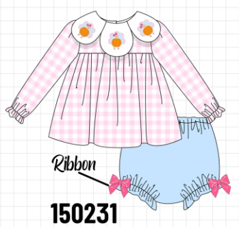 Pink Turkey Embroidery Gingham Bloomer Set