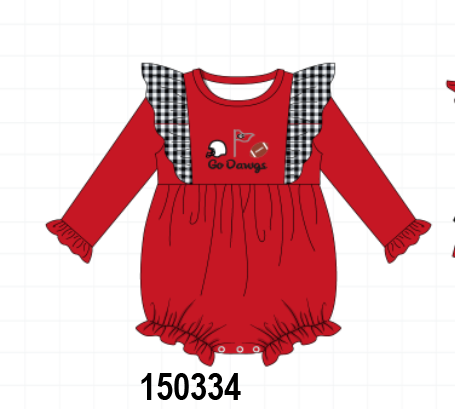 Red Georgia Go Dawgs Embroidery Ruffle Bubble