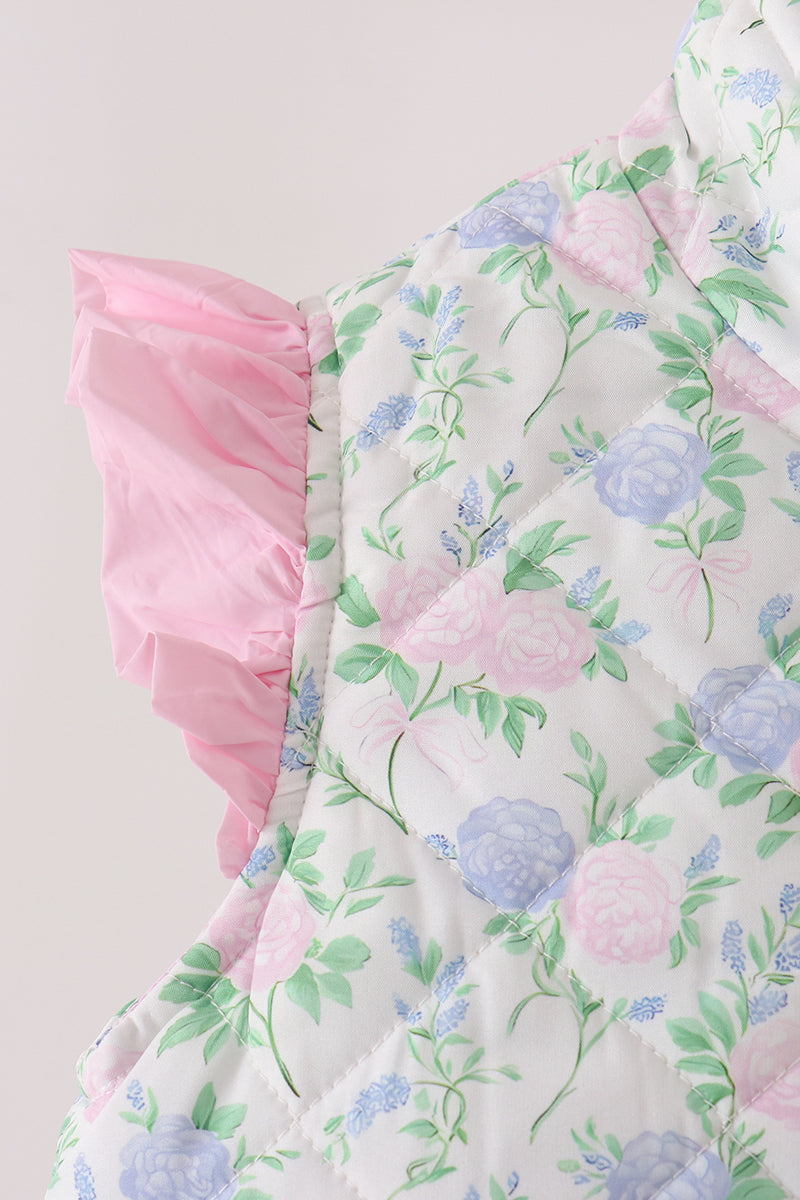 Pink floral ruffle vest