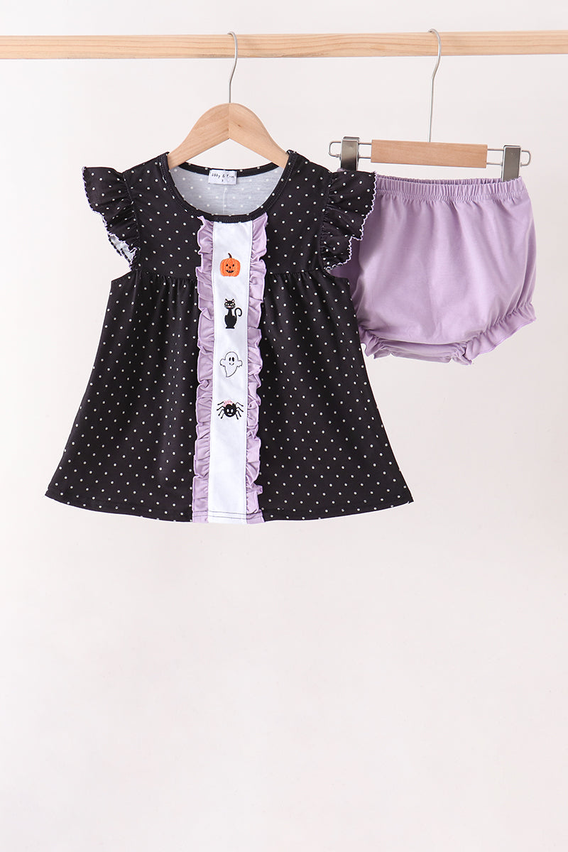 Black ghost spider embroidery ruffle bloomer set