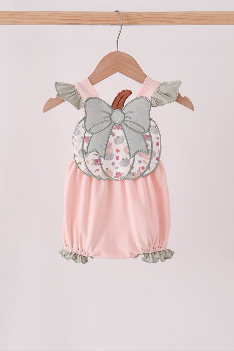 Pink pumpkin bow applique ruffle bubble
