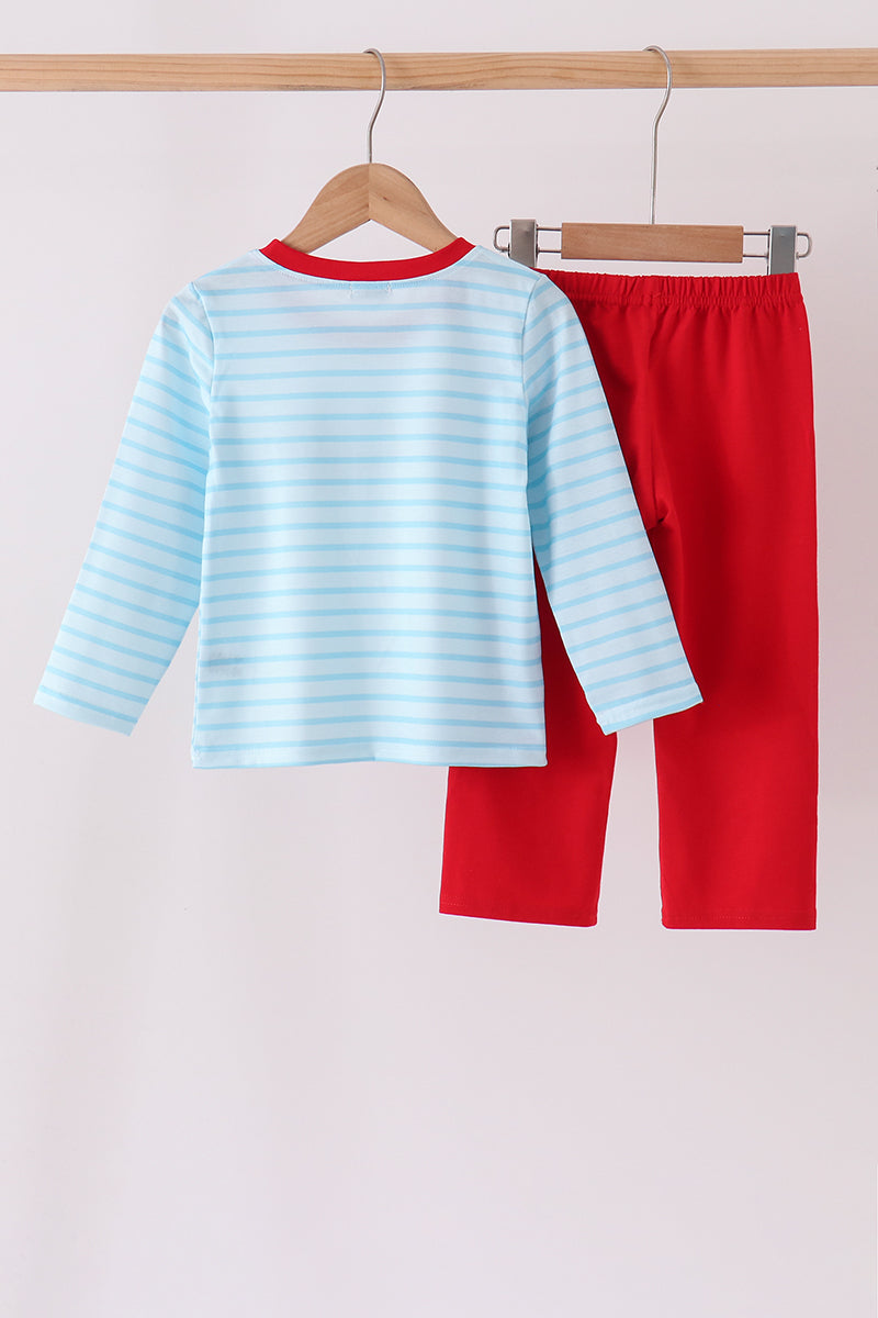 Blue Milk Santa Cookies Stripe Pants Set