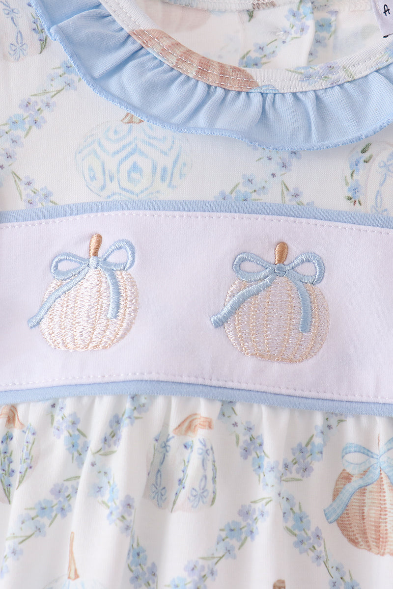 Blue pumpkin embroidery ruffle bubble