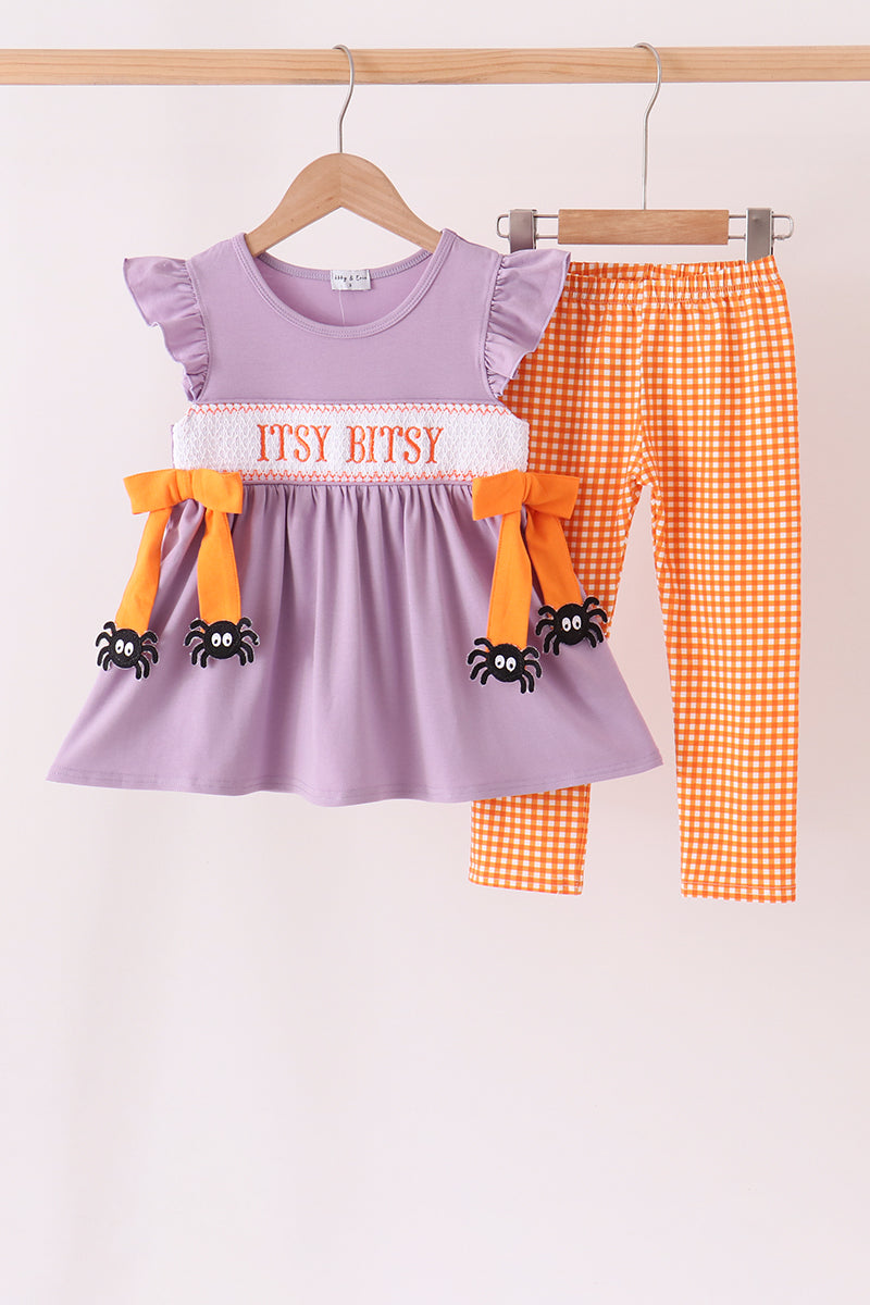 Purple spider smocked ruffle pants set
