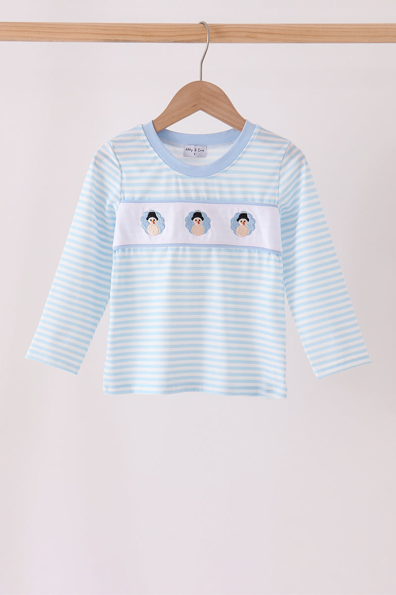 Blue turkey embroidery stripe top
