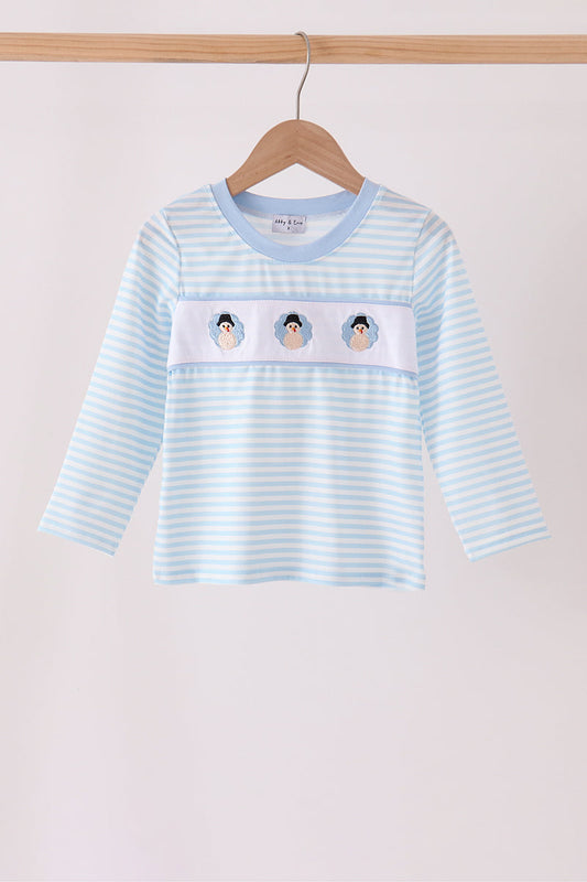 Blue turkey embroidery stripe top