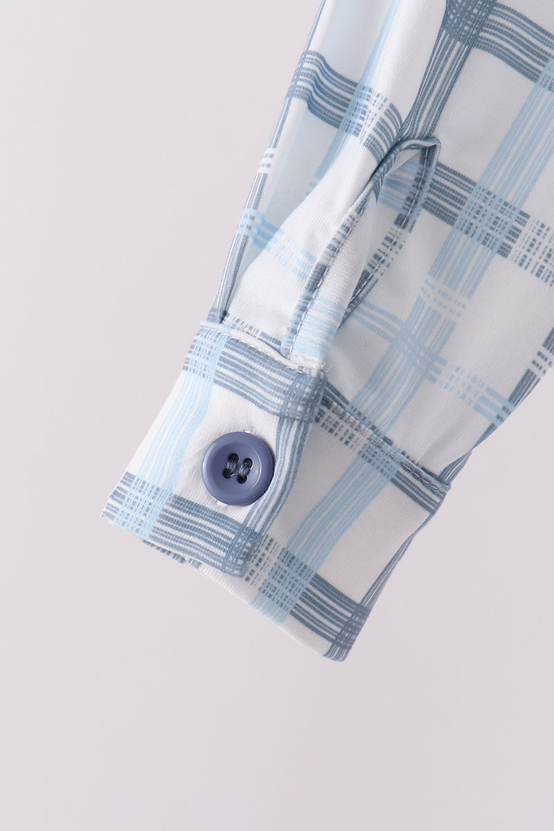 Blue plaid button down shirt
