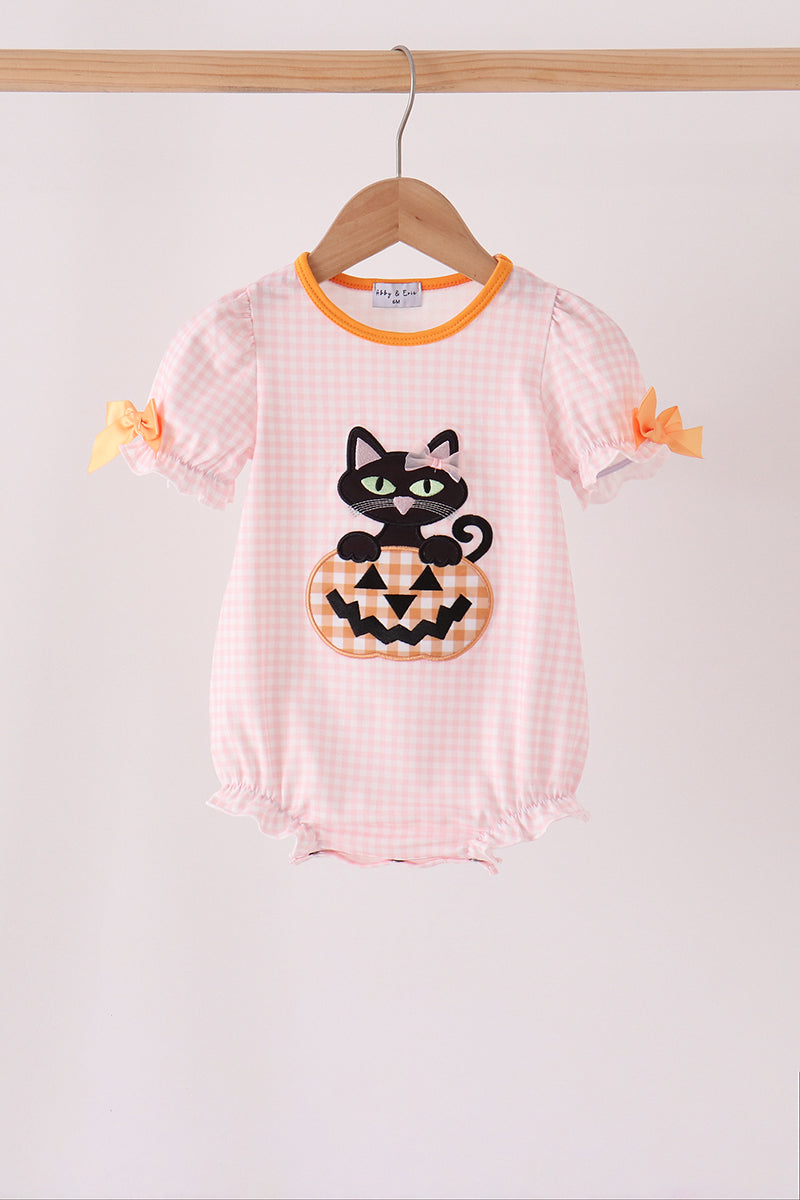 Pink cats Jack-O-Lantern applique bubble