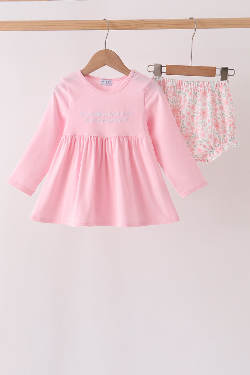 Pink floral bow bloomer set