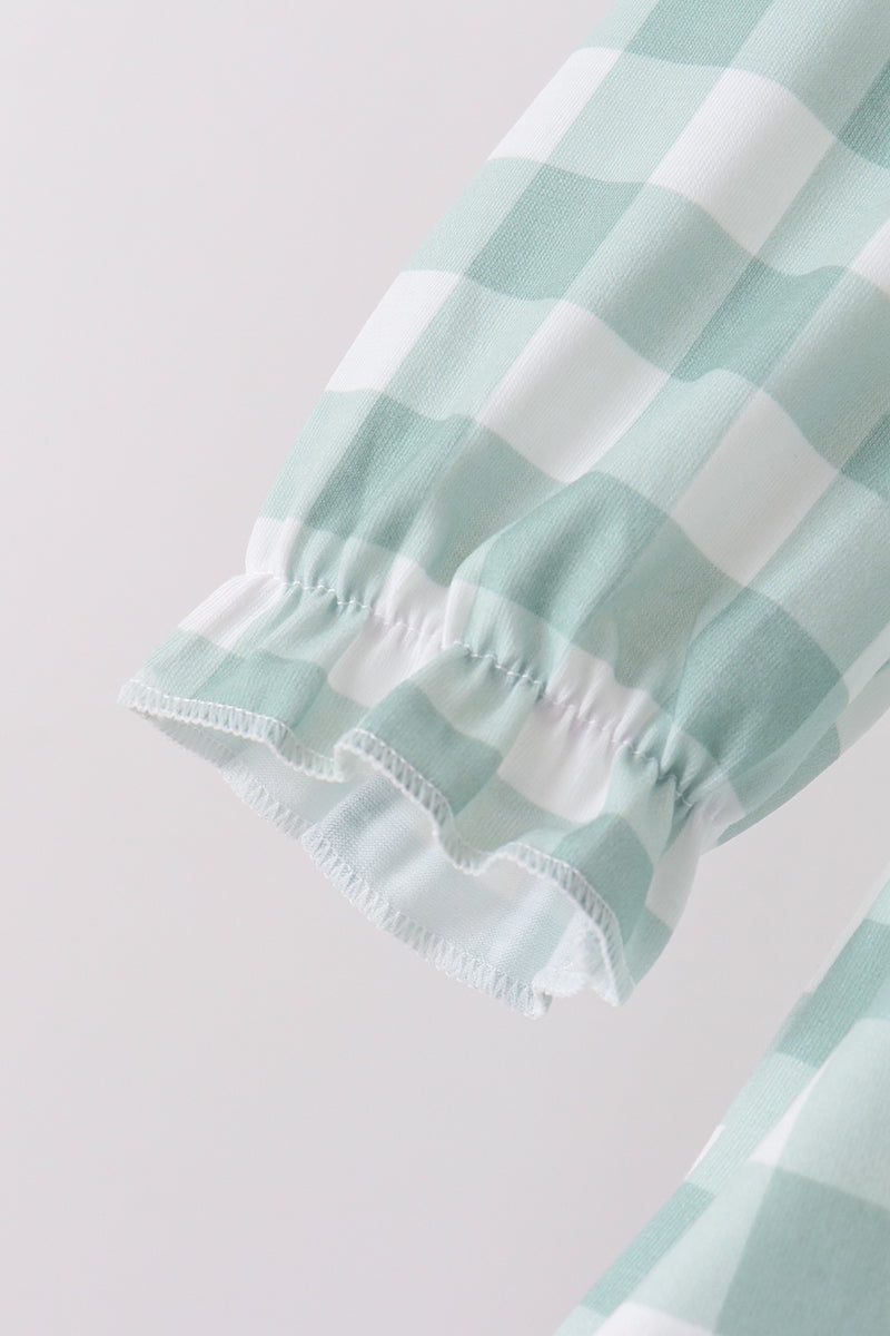 Sage Turkey Embroidery Gingham 2pc Pants Set