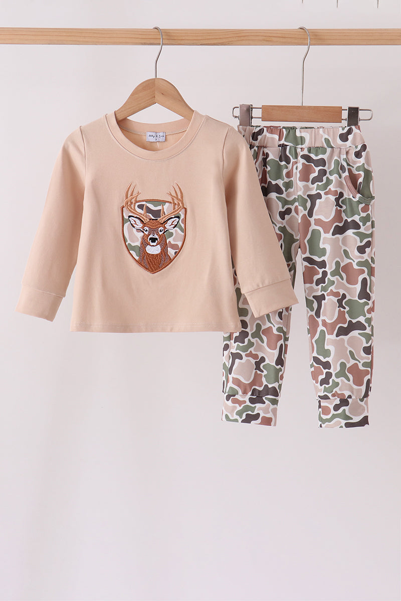 Camo Deer Applique Pants Set
