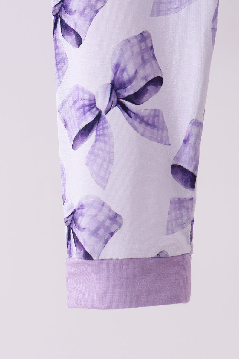 Purple Bow Zip Bamboo Pajama Set