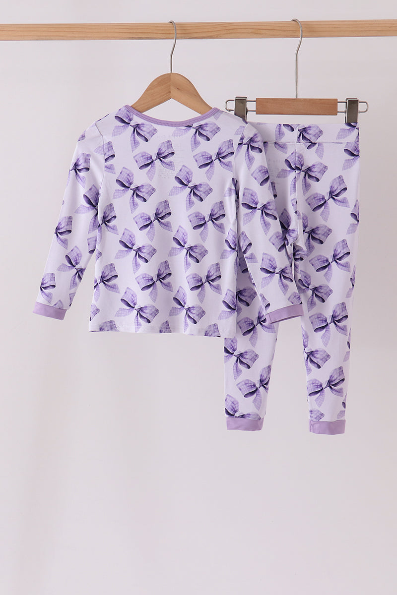 Purple Bow Zip Bamboo Pajama Set