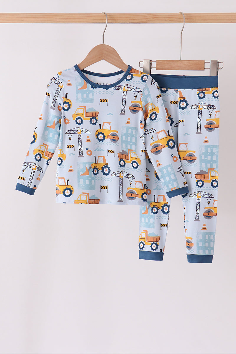Blue Construction Trucks Bamboo Pajama Set
