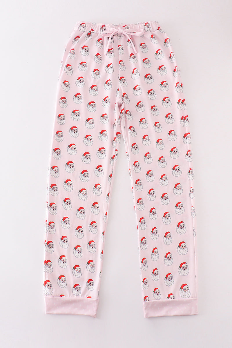 Pink santa print mom pajama pants