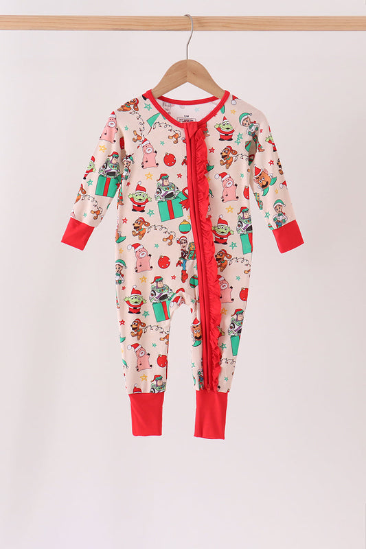 Red christmas toy story ruffle bamboo romper