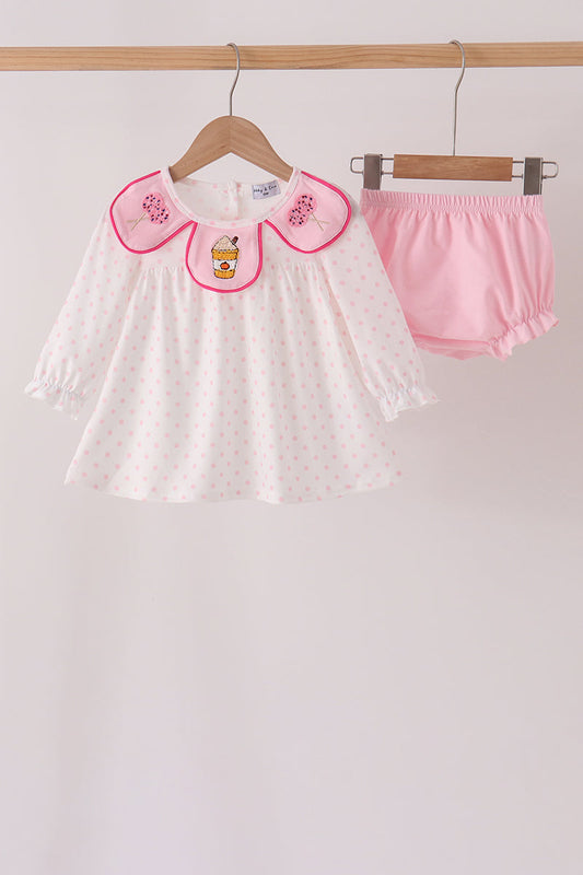 Pink french knot dot bloomer set