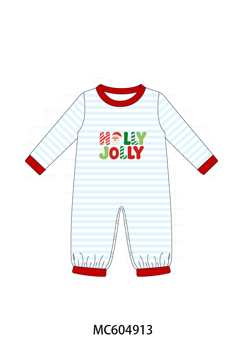 Blue Stripe Holly Jolly Romper