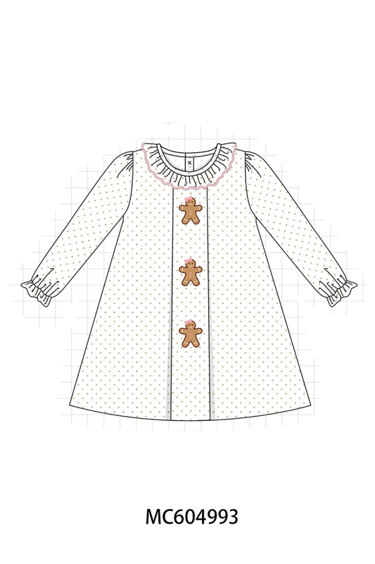 Pink Gingerbread Embroidery Ruffle Dress