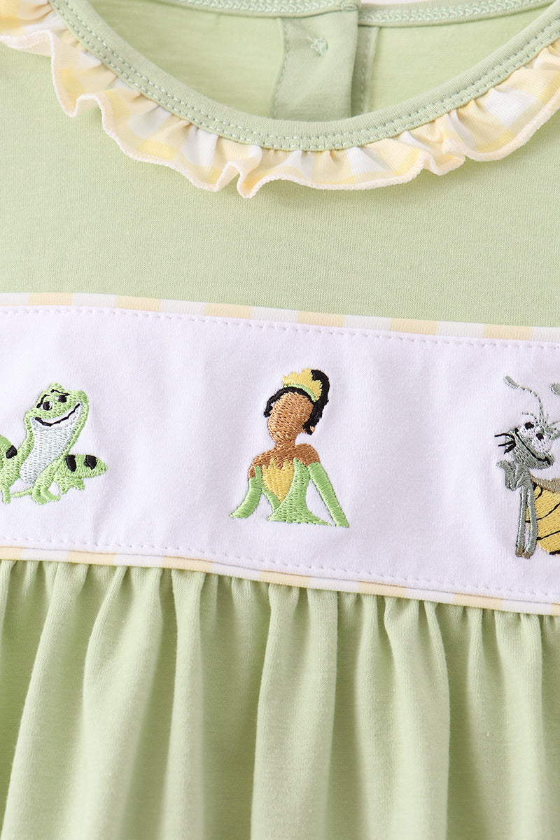 Green Princess Frog Embroidery Ruffle Pants Set