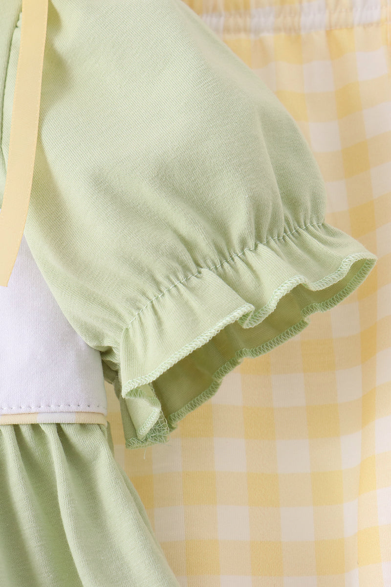 Green Princess Frog Embroidery Ruffle Pants Set