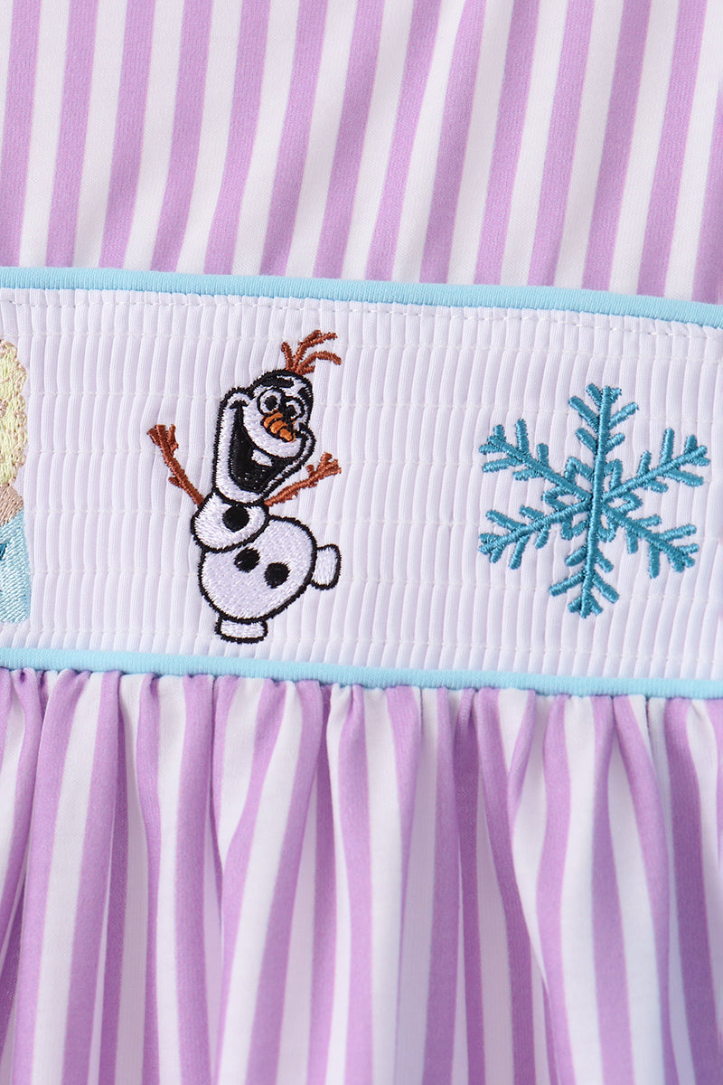 Purple Stripe Frozen Embroidery Ruffle Pants Set