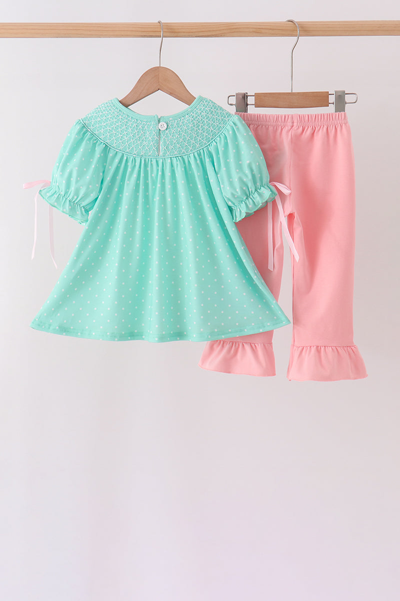 Green Character Smocked Ruffle Pants Set