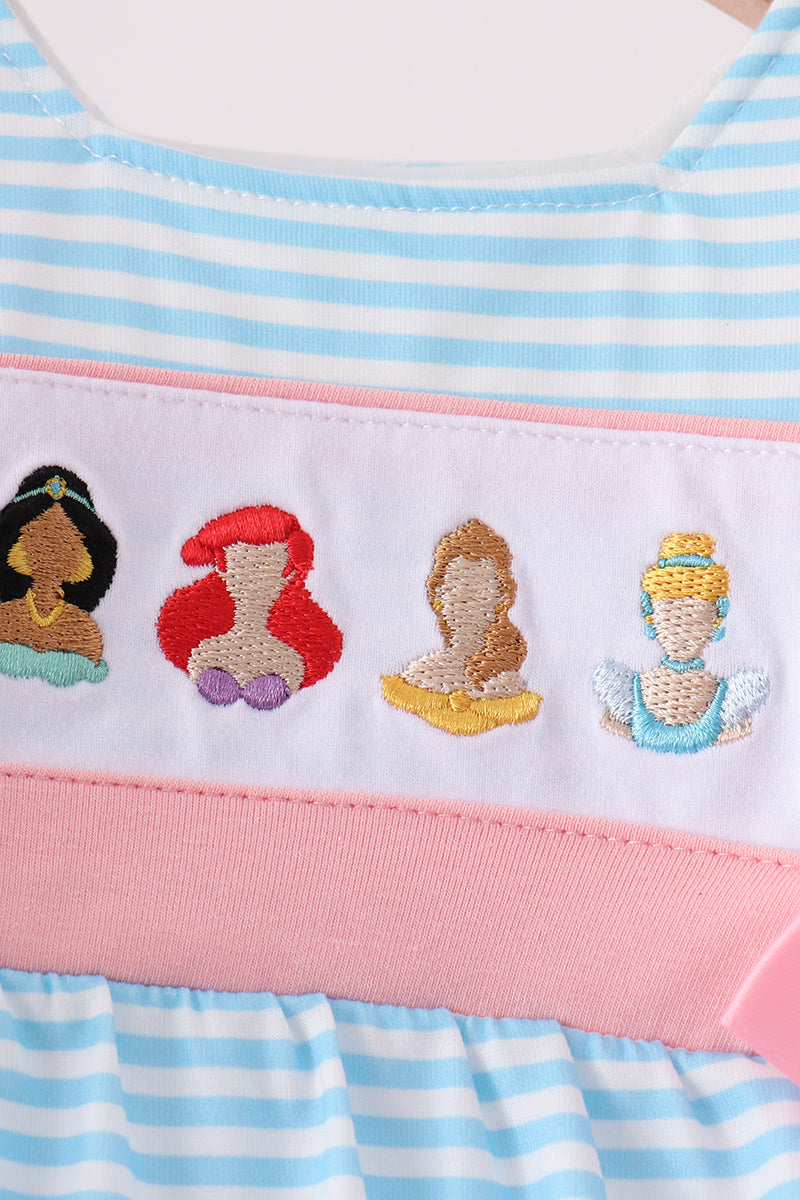 Blue Stripe Princess Embroidery Ruffle Bubble