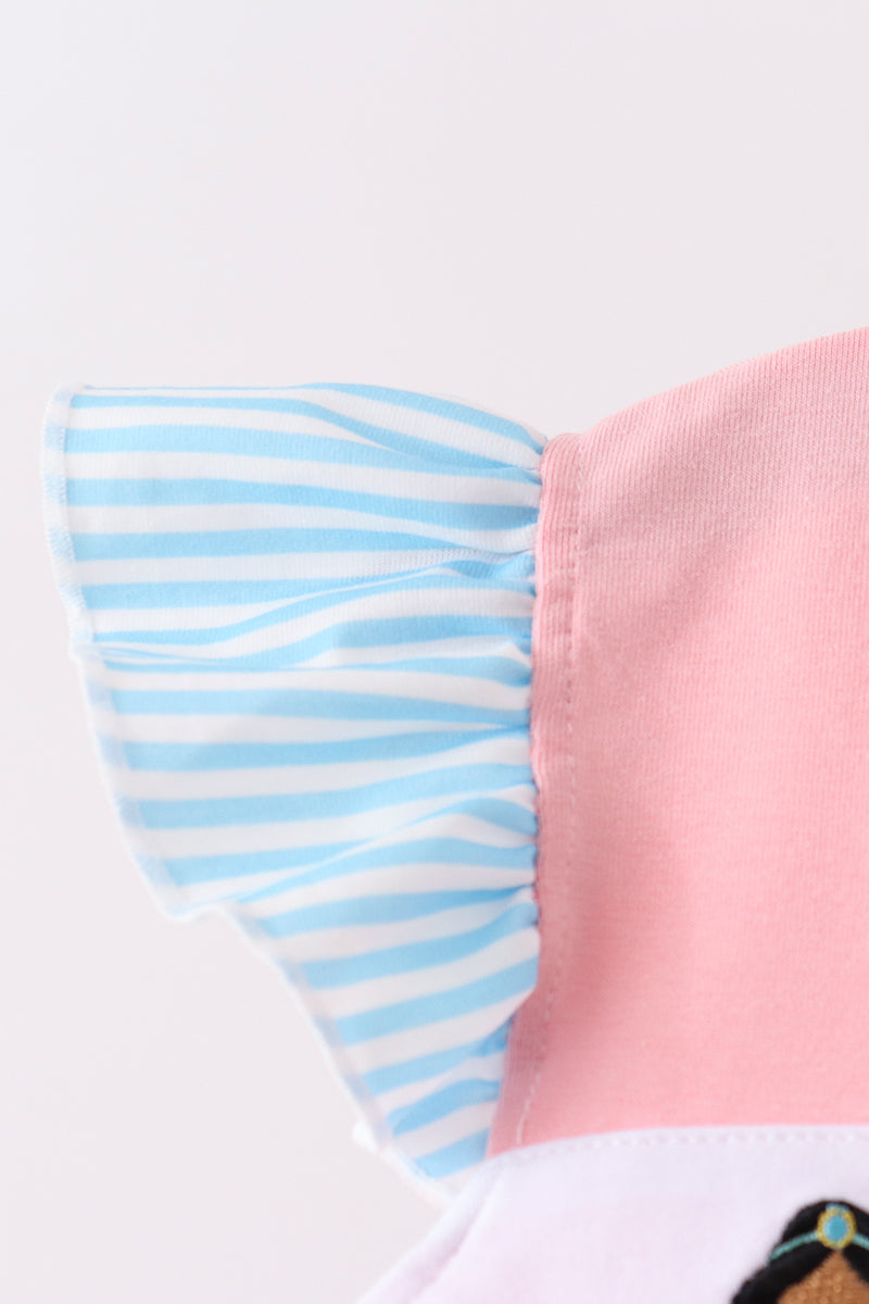 Pink Princess Embroidery Stripe Ruffle Bloomer Set