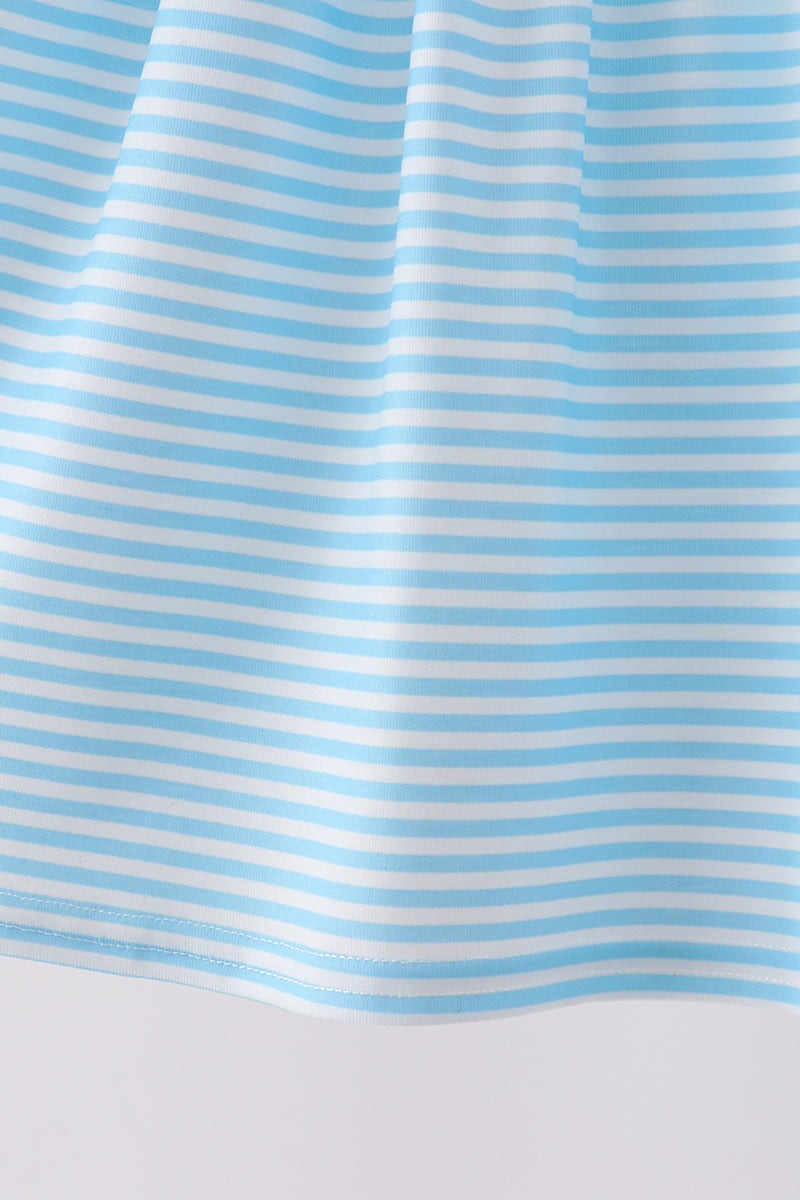 Blue Stripe Princess Embroidery Ruffle Dress