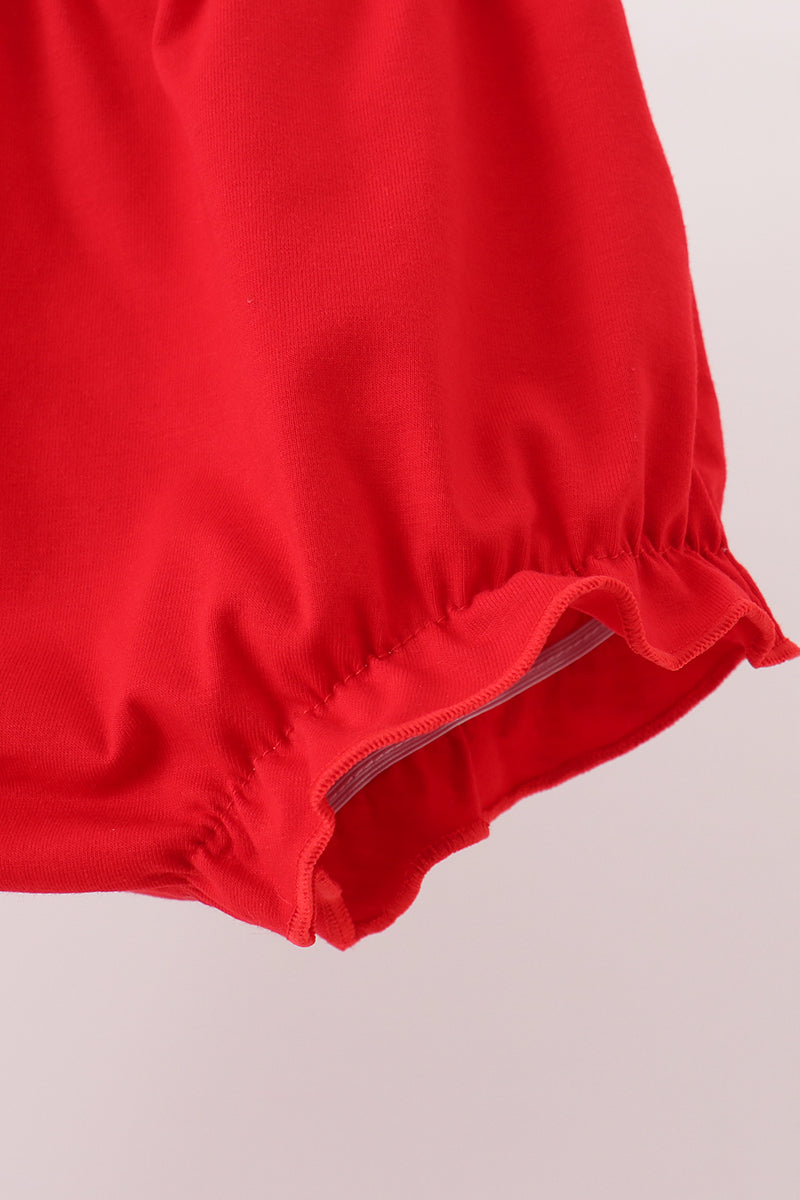 Red Character Embroidery Gingham Bloomer Set