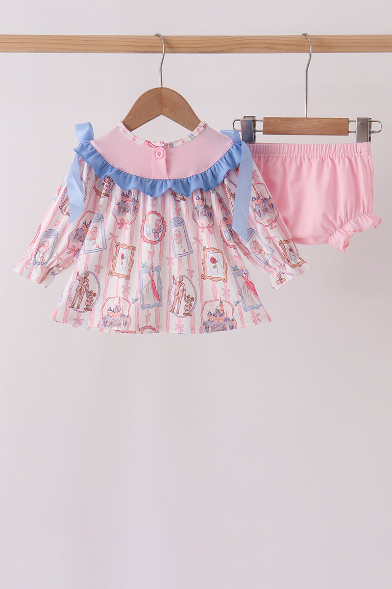 Pink Character Bow Embroidery Bloomer Set