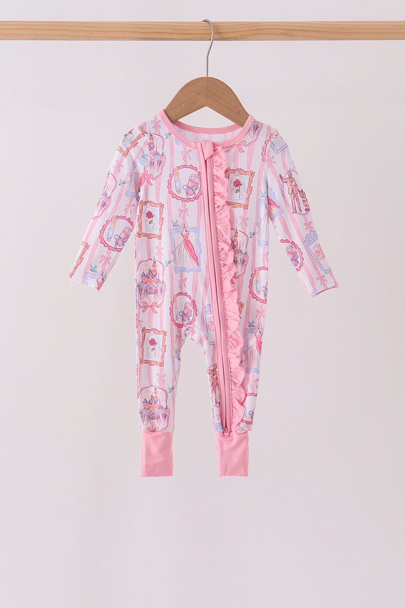 Pink Character Ruffle Bamboo Romper
