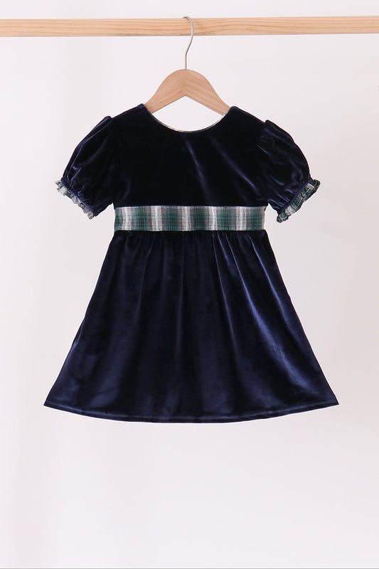 Navy plaid bow dress