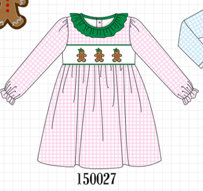 Pink Plaid Gingerbread Embroidery Ruffle Dress
