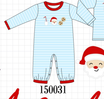 Blue Milk Santa Cookies Stripe Romper