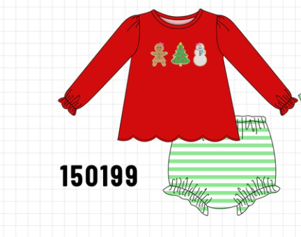 Red Gingerbread Tree Embroidery Bloomer Set