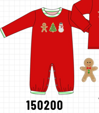 Red Gingerbread Tree Embroidery Romper