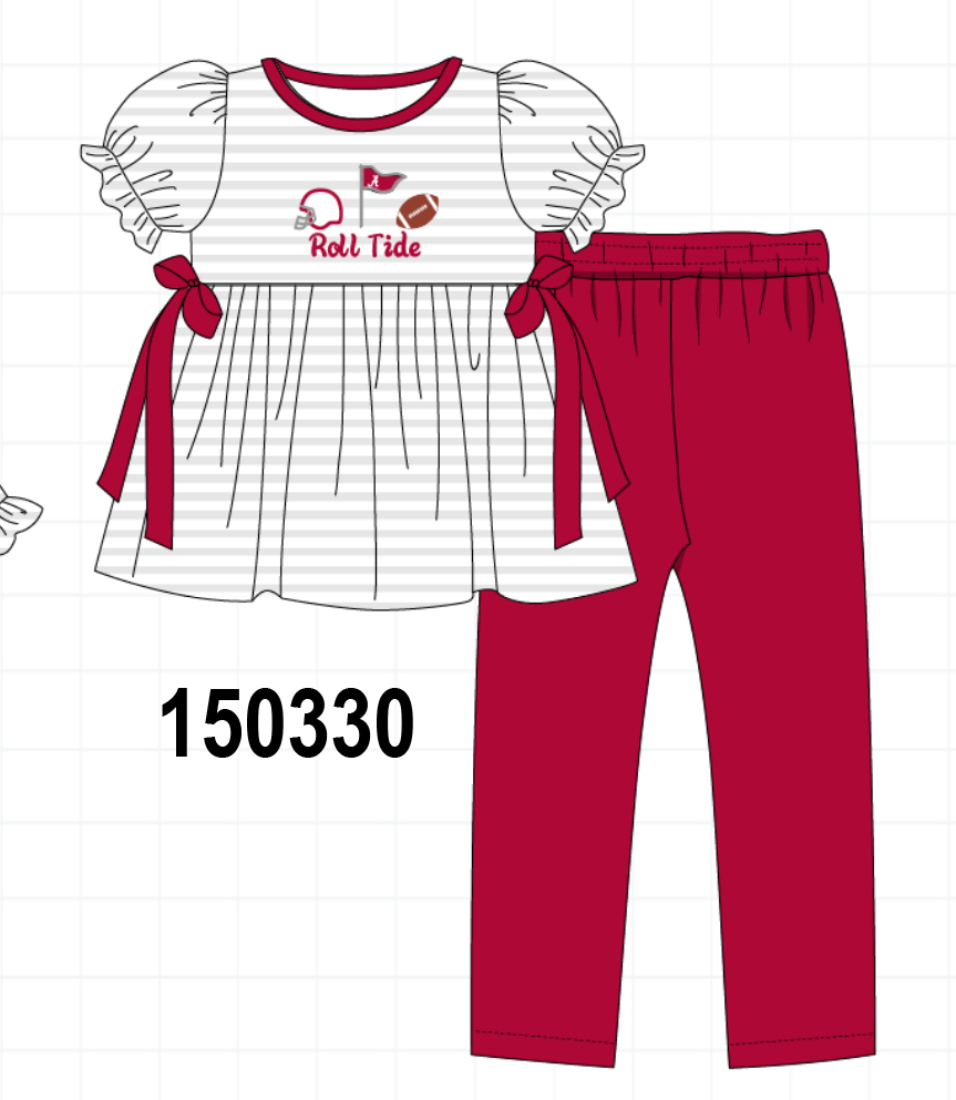 Red Alabama Roll Tide Embroidery Pants Set