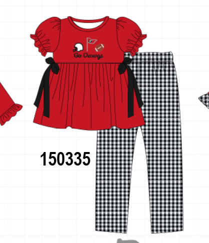 Red Georgia Go Dawgs Embroidery Bow Pants Set