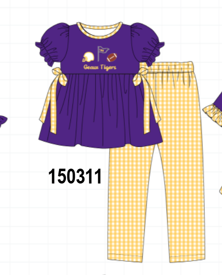 Purple LSU Geaux Tigers Embroidery Pants Set