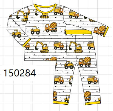 Yellow Construction Trucks Bamboo Pajama Set